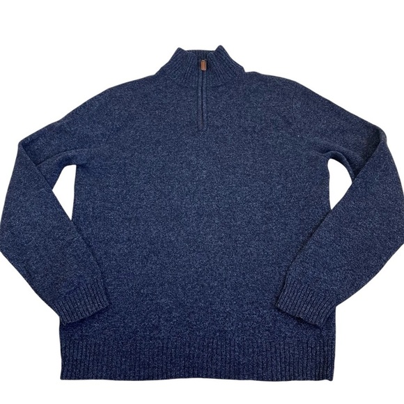 J. Crew 1/4 Zip Mock Neck Wool Knit Sweater Marled Navy Blue Casual Sz L Tall - Picture 4 of 15